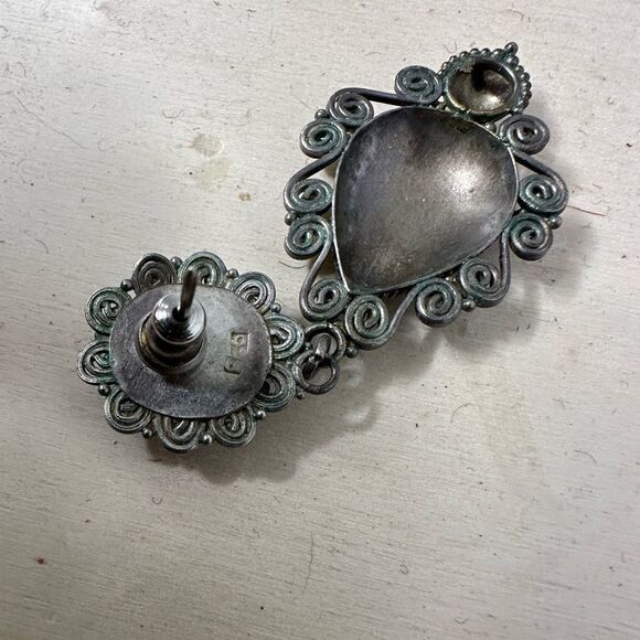 Vintage Deco Inspired Sterling Filigree Earrings - Picture 4 of 5